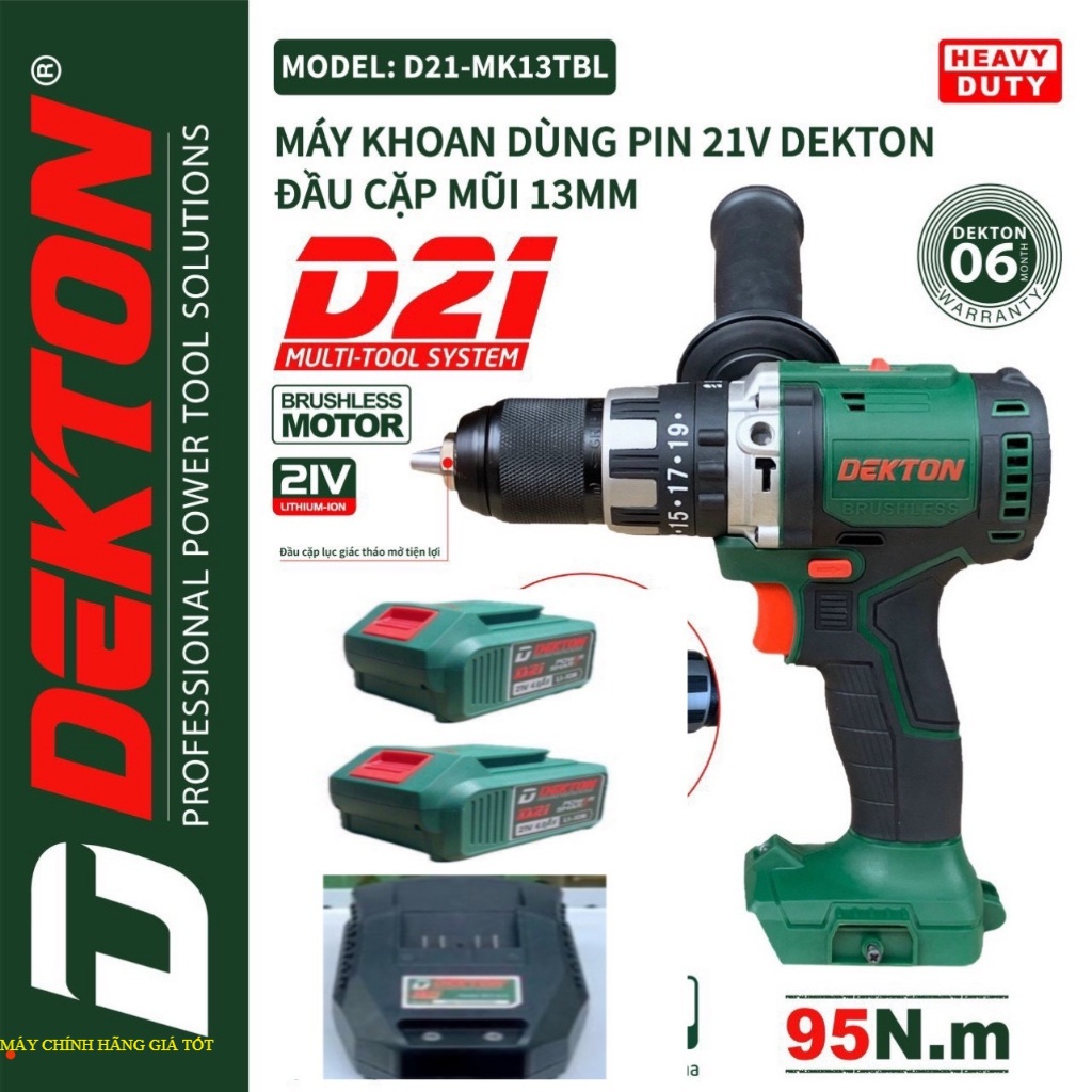 Máy Khoan 3 Chức Năng 95Nm Dùng Pin 21v D21 Dekton / D21-MK13TBL/Motor / Auto Lock 13ly dekton MÁY CHÍNH HÃNG GIÁ TỐT