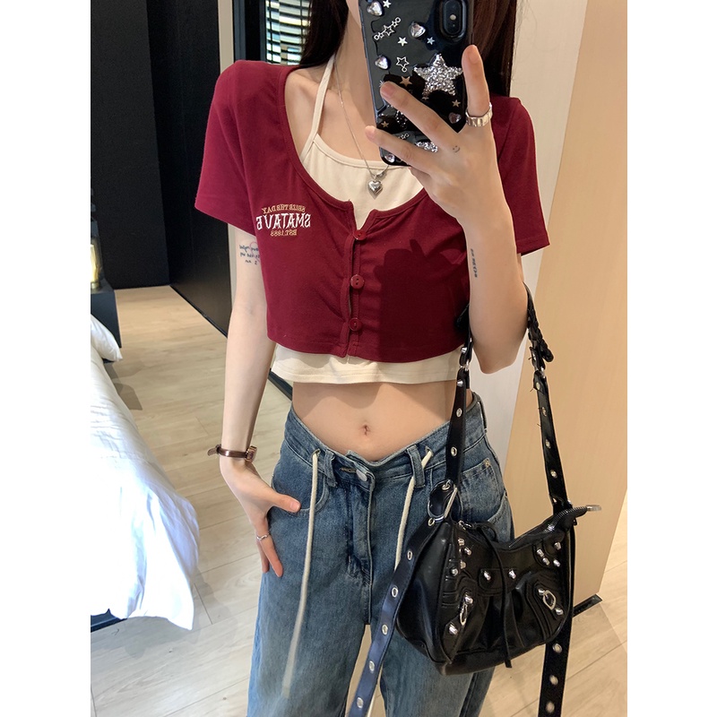 Áo Thun Tay Ngắn Cổ Yếm Màu Sắc Đa Dạng Thời Trang Mùa Hè