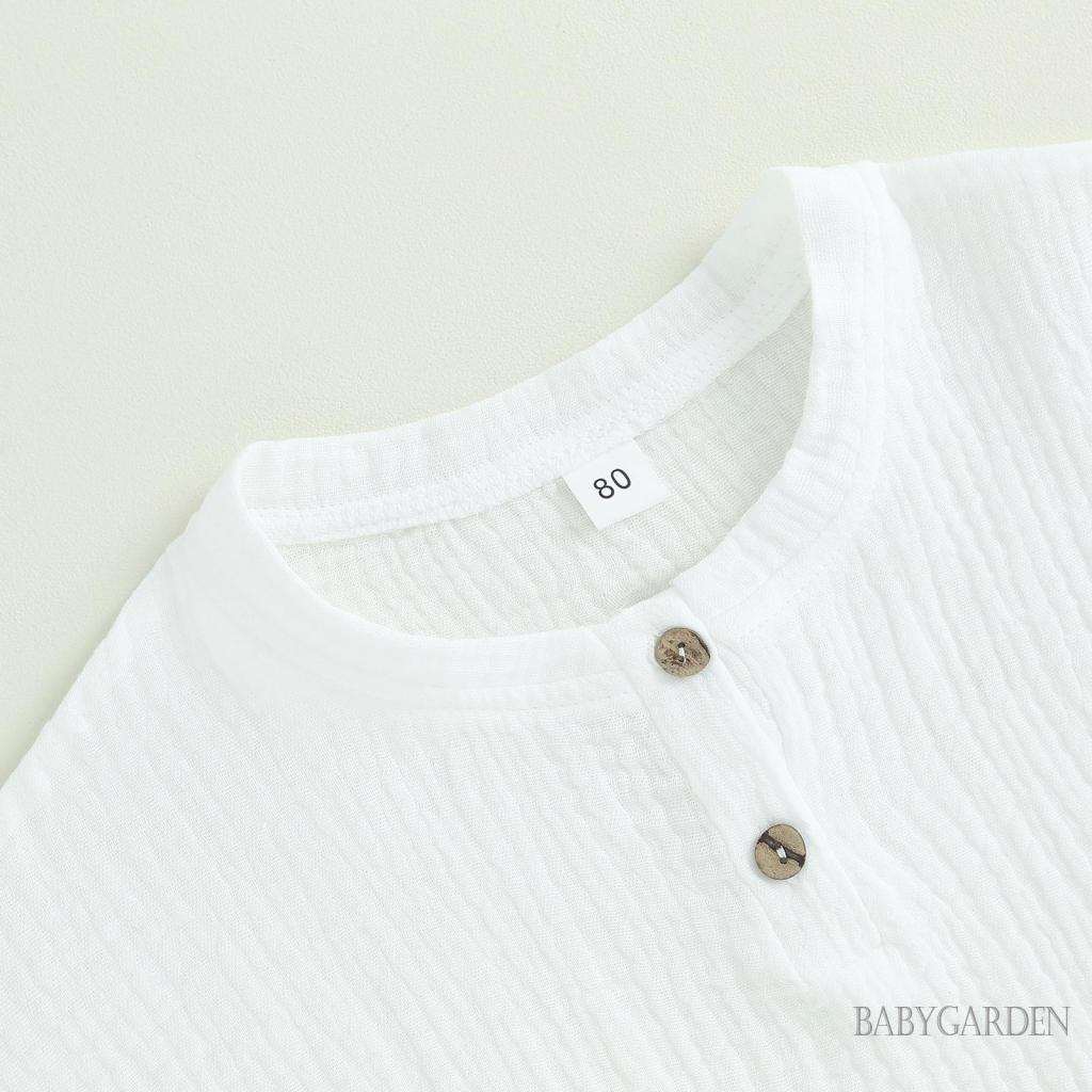 Set Đồ 2 Món Gồm Áo Sơ Mi Tay Ngắn Màu Trơn Cài Nút + Quần Ngắn Dây Rút Thời Trang Cho Bé Trai 6 Tháng-4 Tuổi