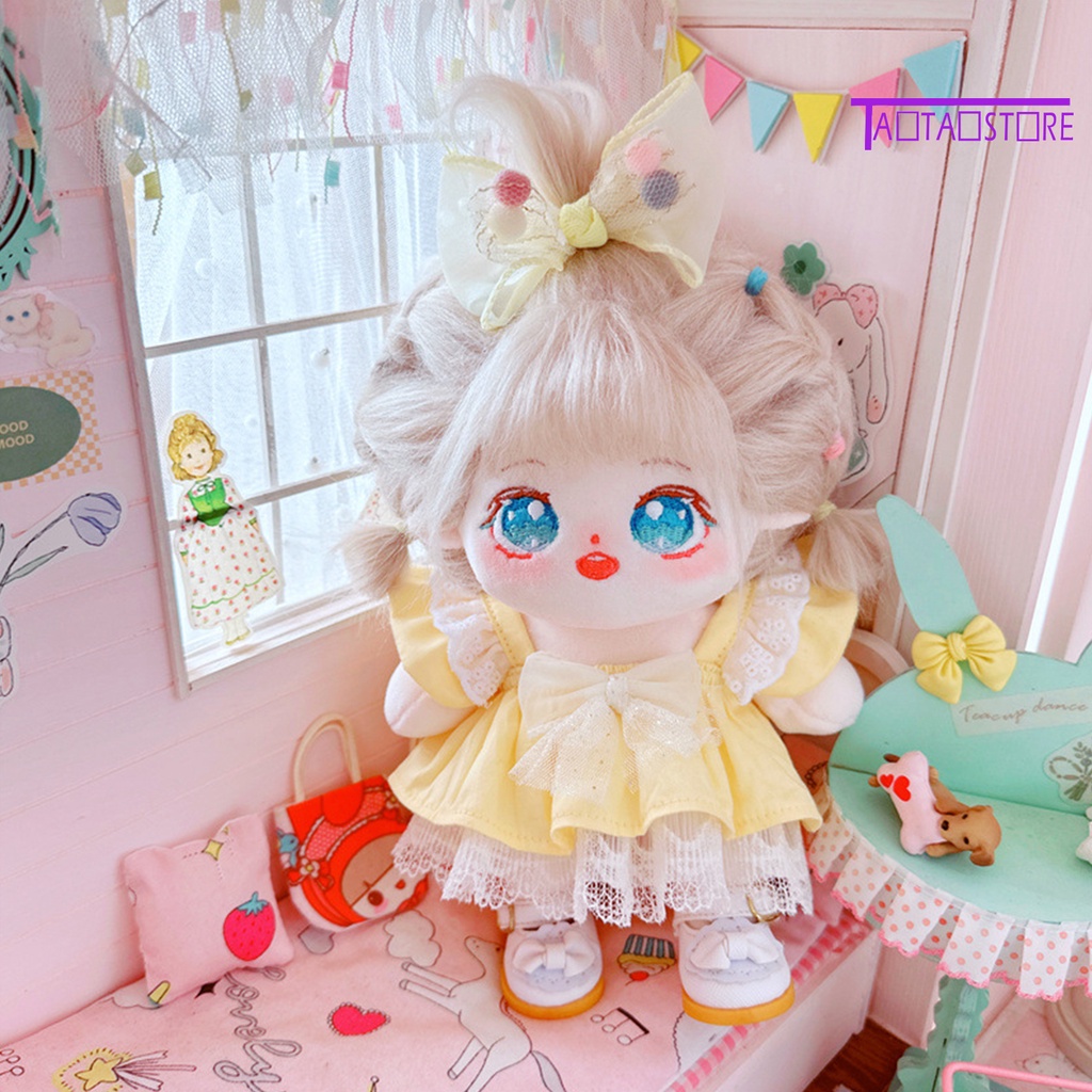 1 Bộ Quần Áo Búp Bê 20cm Bằng Cotton Viền Ren Màu Trơn Dễ Thương