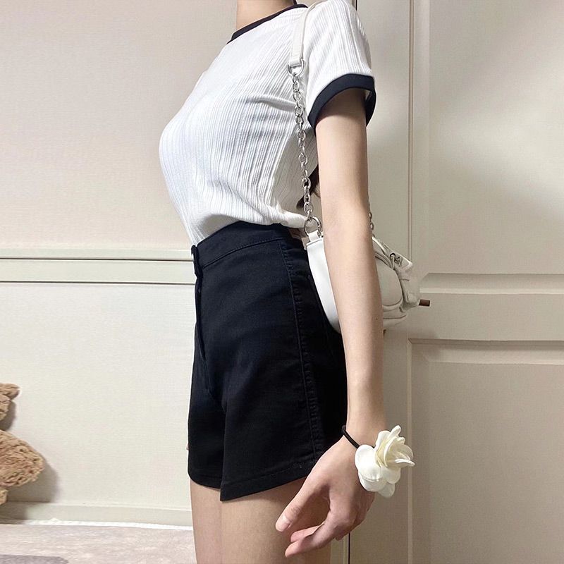 Quần Short Denim Lưng Cao Màu Đen Phong Cách Hip Hop Thời Trang Cho Nữ