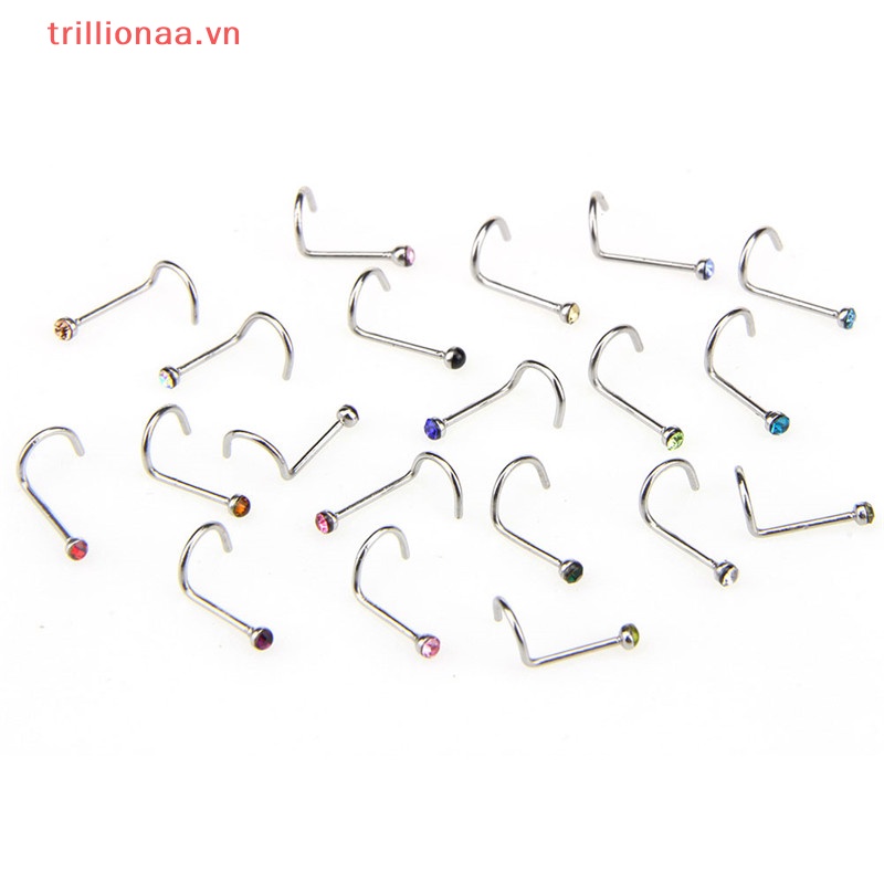 Set 20 Khuyên Mũi Bằng Thép Không Gỉ Đính Đá Cá Tính