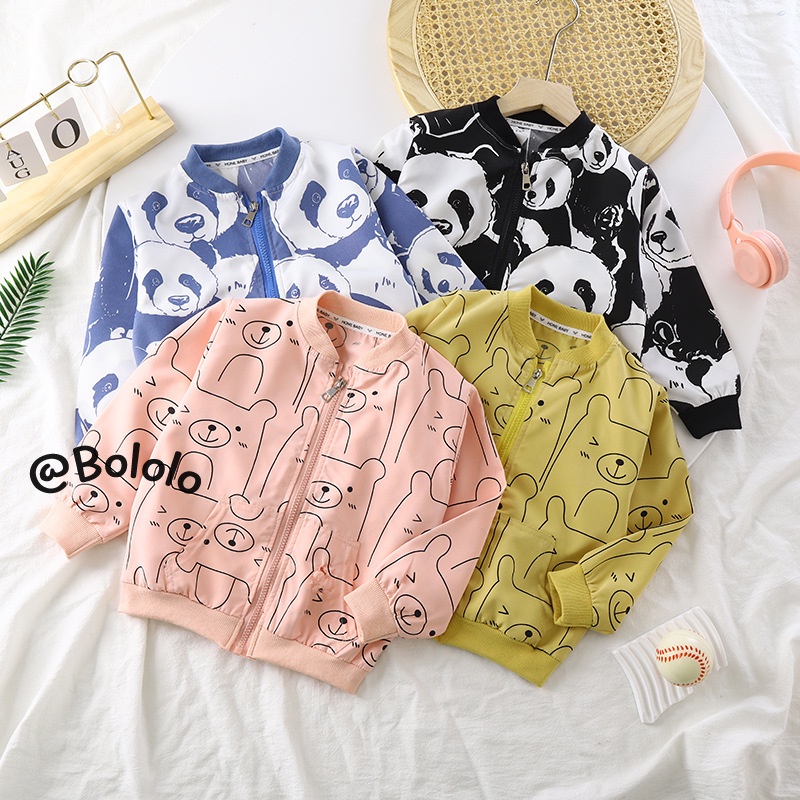 Bololo Áo Khoác Tay Dài Cổ Đứng Có Khóa Kéo In Hoạt Hình Thời Trang Xinh Xắn Dành Cho Bé