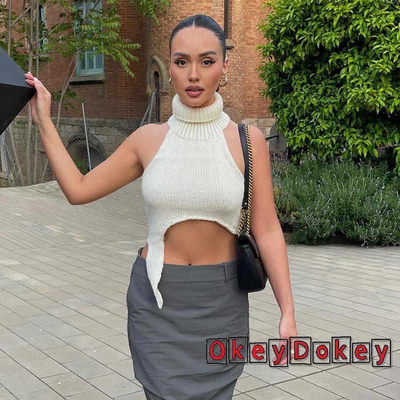Áo Dệt Kim Cổ Cao Hở Lưng Ôm Dáng Thời Trang Mùa Hè Cho Nữ