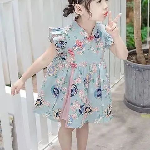 Đầm Sườn Xám Công Chúa Phong Cách Trung Hoa Cổ Điển Mẫu Mới 2023 Thời Trang Mùa Hè Cho Bé Gái