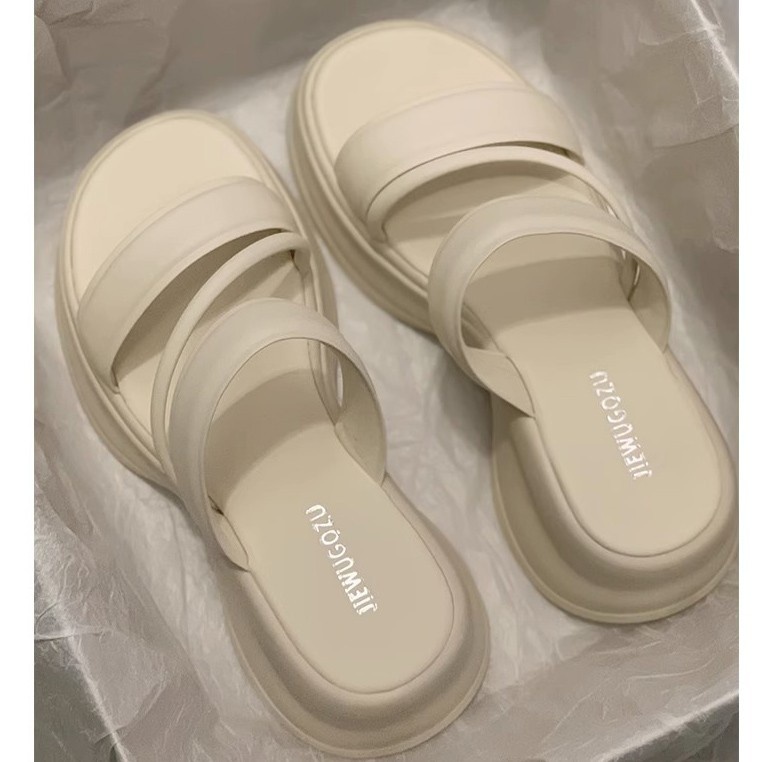 Huaqoo Dép bánh mì guốc dép giày nữ Màu Sắc Đơn Giản Thoải Mái Cao Gót Chống Trơn Trượt dép đế xuồng 31ZHDLX071714