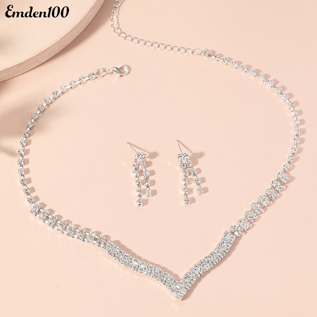 1 Bộ Vòng cổ Và Bông Tai Tua Rua Đính Đá Thời Trang Nữ Tính