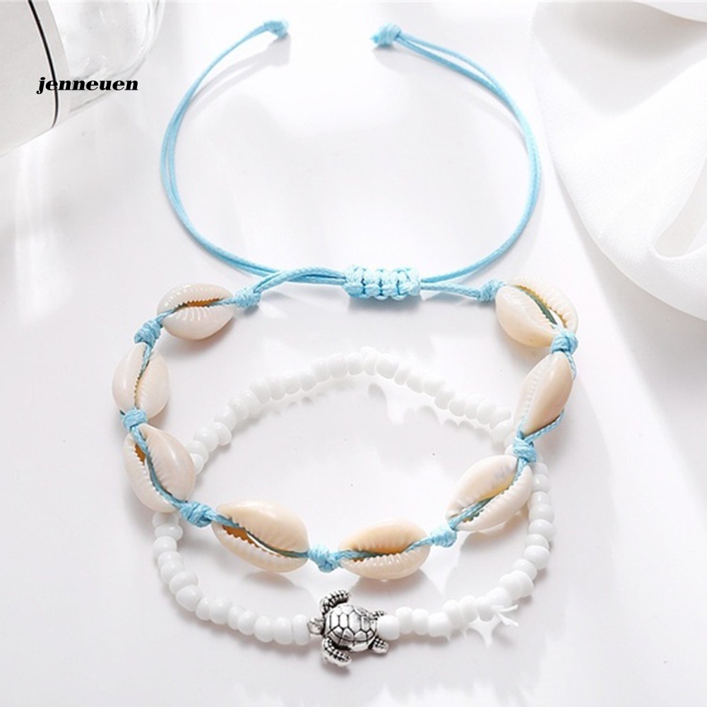 2 Lắc Chân Đính Hạt Hình Rùa Vỏ Sò Thời Trang