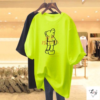 Áo Thun Cotton Dáng Rộng Tay Ngắn Màu Xanh Lá Dạ Quang Cỡ Lớn Thời Trang Cho Nữ 100Kg