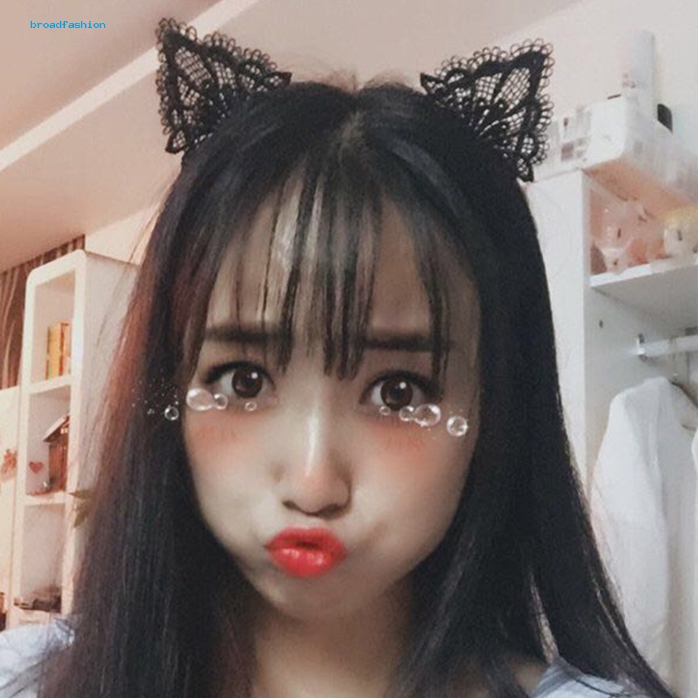 Băng Đô Hình Tai Mèo Phối Ren Dễ Thương Dành Cho Nữ