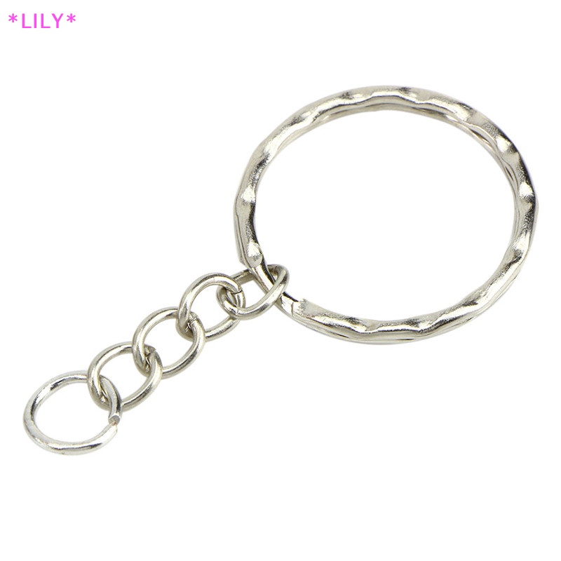 Lily 50 chiếc móc chìa khóa bạc đánh bóng 25mm Tự làm móc khóa vòng chia ngắn Móc Chìa Khóa uuu