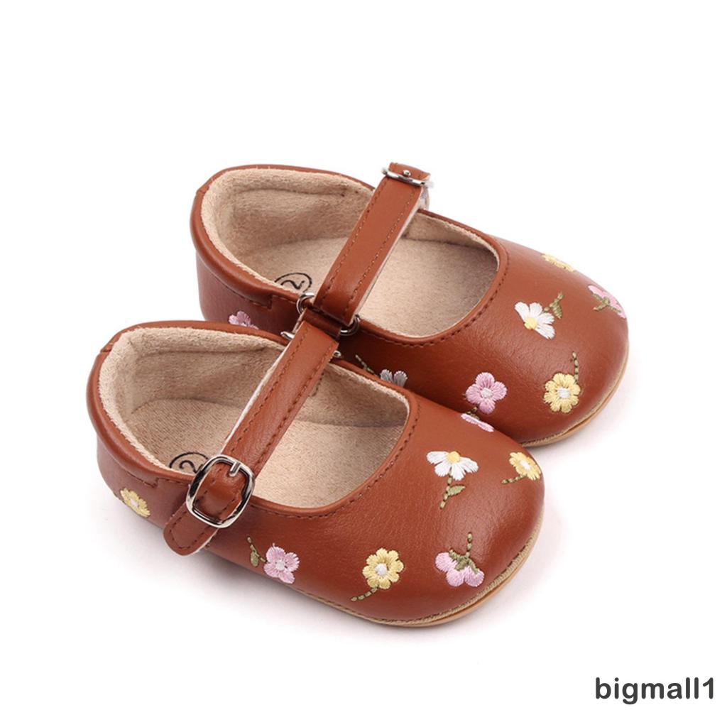 Giày Búp Bê Da PU Thêu Hoa Dễ Thương Cho Bé Gái