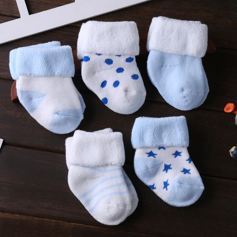 Set 5 Đôi Tất Cotton Dày Mềm Mại Giữ Ấm Mùa Đông In Họa Tiết Hoạt Hình Dễ Thương Cho Bé