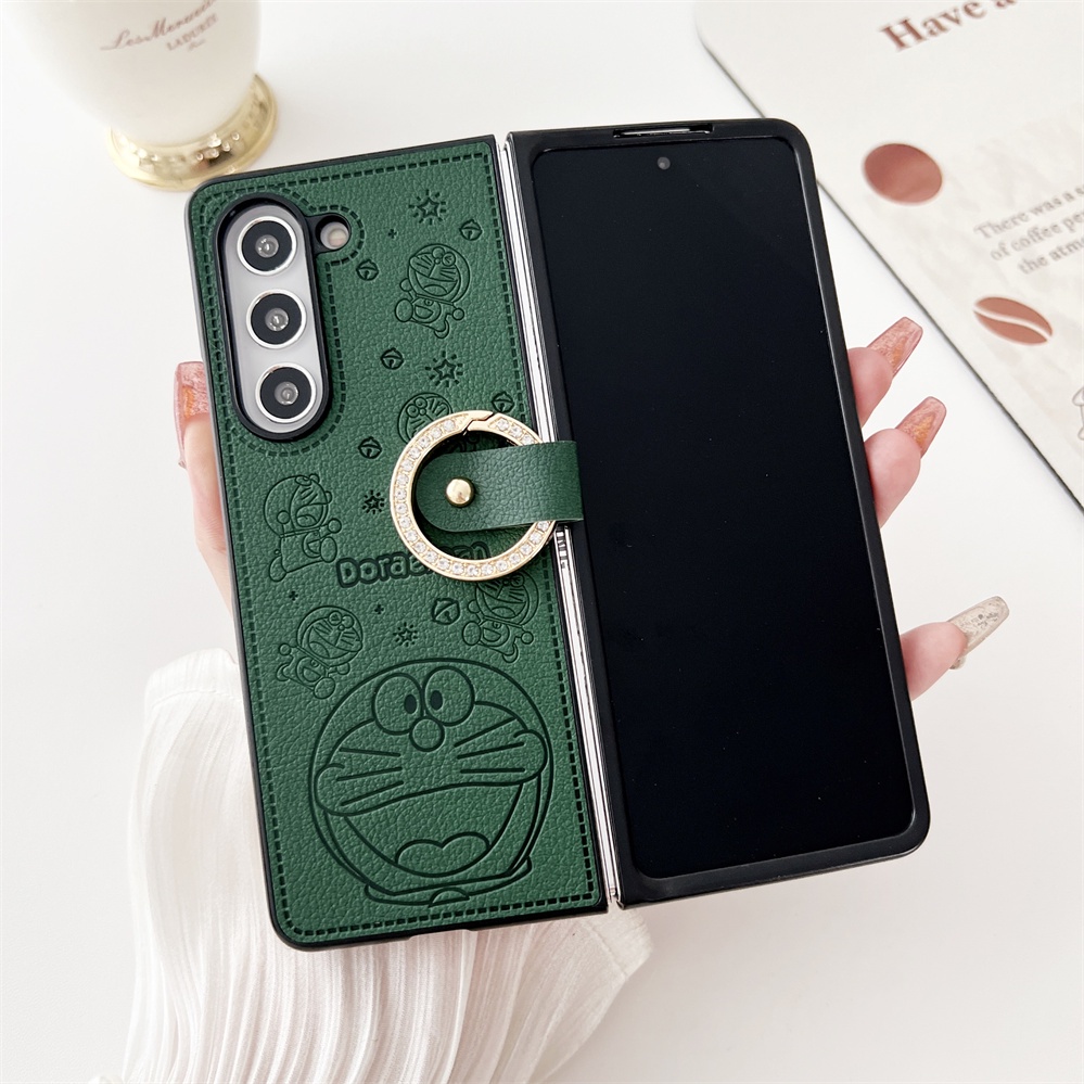 Ốp Điện Thoại Da PU Chống Sốc Có Vòng Đỡ Hình Mèo Cho Samsung Galaxy Z Fold 5 4 3 Z Fold5 Z Fold4 5G
