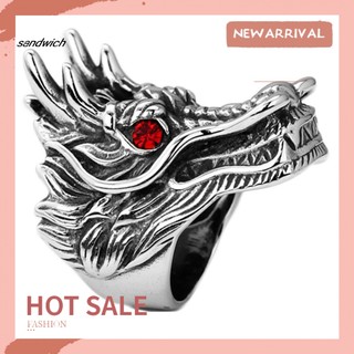 Nhẫn Nam Chạm Khắc Hình Đầu Rồng Đính Đá Zircon Phong Cách Punk