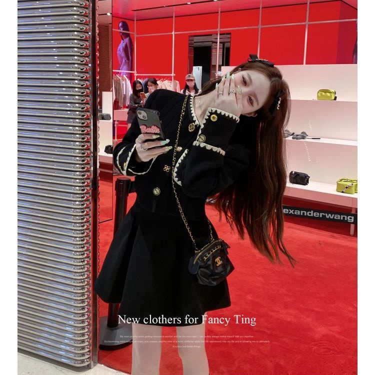 Bộ Áo Khoác Ngắn Nhẹ Sang Trọng + Chân Váy Lưng Cao Dáng Ôm Phong Cách Preppy Thời Trang Mùa Thu