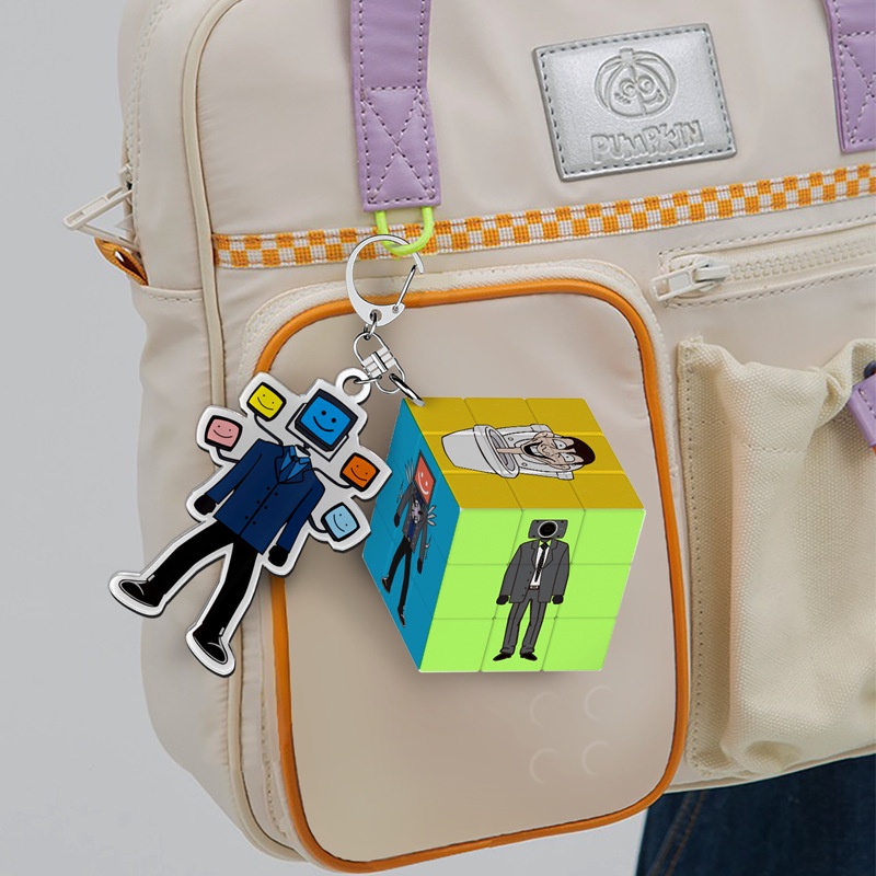 Cool skibidi toilet rubik rubiks cube key chain hd uv bag mặt dây chuyền mới