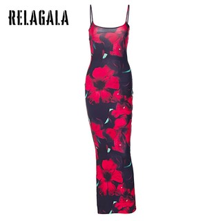 RelaGala Nữ Thời Trang Mới Đơn Giản Cá Tính In Hình Cổ Chữ U Suspender Slim Gợi Cảm Đầm