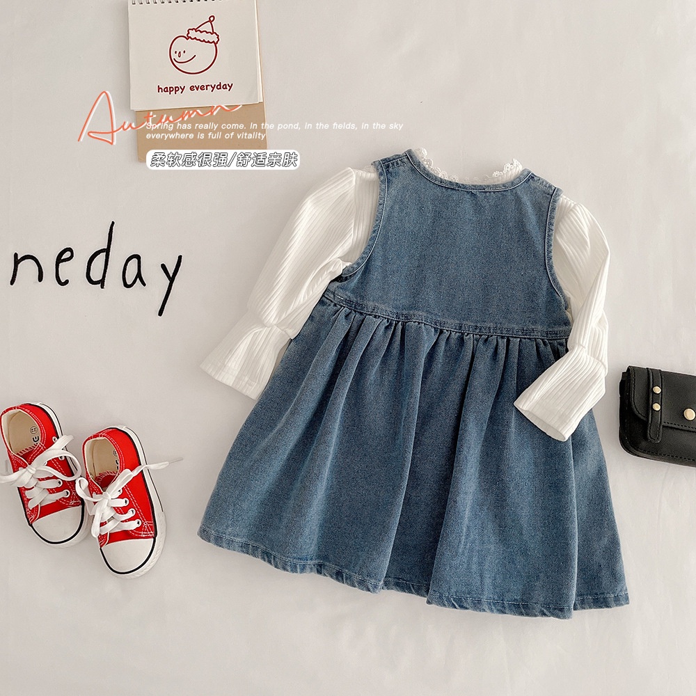 Đầm denim Tay Dài Mềm Mại Phong Cách Hàn Quốc Cho Bé Gái 0-6 Tuổi