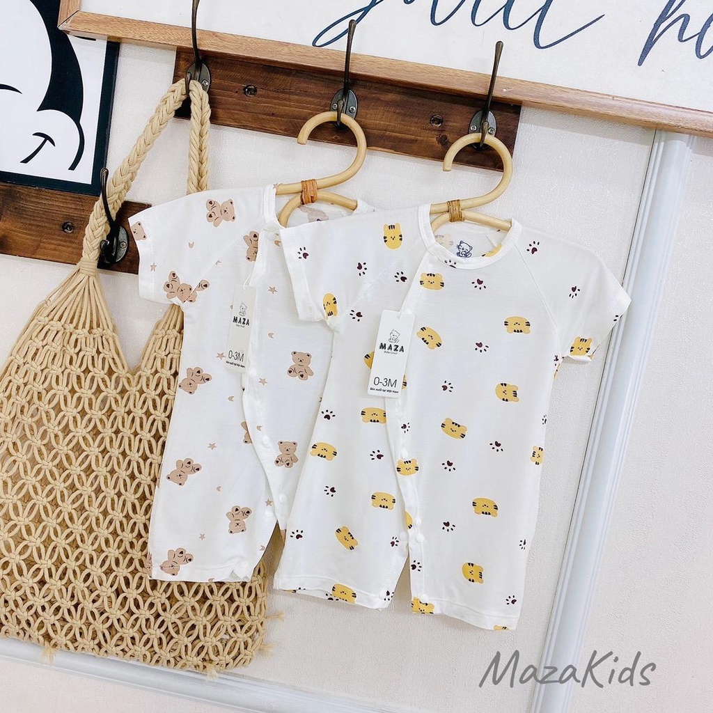 Body đùi cộc tay vải petit sợi tre mềm mát TRẮNG in hình cho bé Mazakids