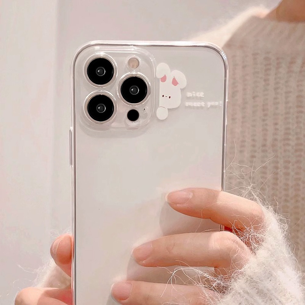 Ốp Điện Thoại tpu Mềm Trong Suốt Chống Dấu Vân Tay Hình Thỏ Đơn Giản Cho iphone 15 14 13 12 11 pro max x xr 8 7 plus