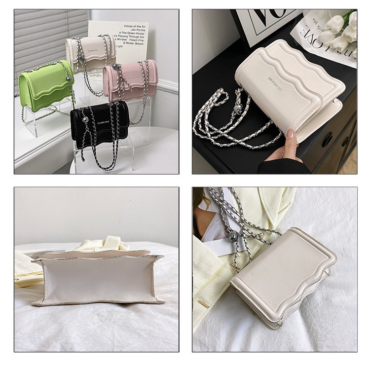 Túi Xách Đeo Chéo Vai Kiểu Vuông Nhỏ Phối Dây Xích Thời Trang Mùa Hè 2023 Dành Cho Nữ