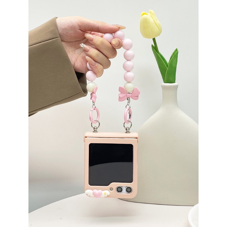 Thời Trang Bao Da Điện Thoại Màu Hồng Đính Hạt Dễ Thương Cho samsung galaxy z flip 5 4 3 zflip5 flip4 5g Ốp