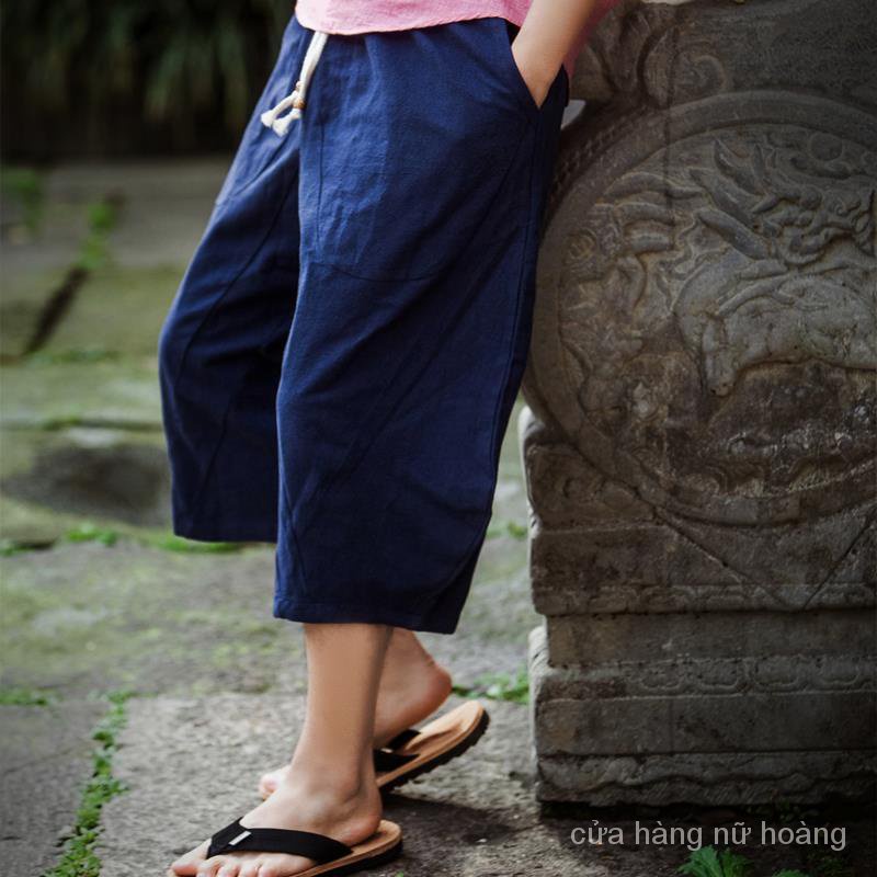 Quần Lửng Cotton Lanh Ống Rộng Phong Cách Trung Hoa Thời Trang Mùa Hè Cho Nam