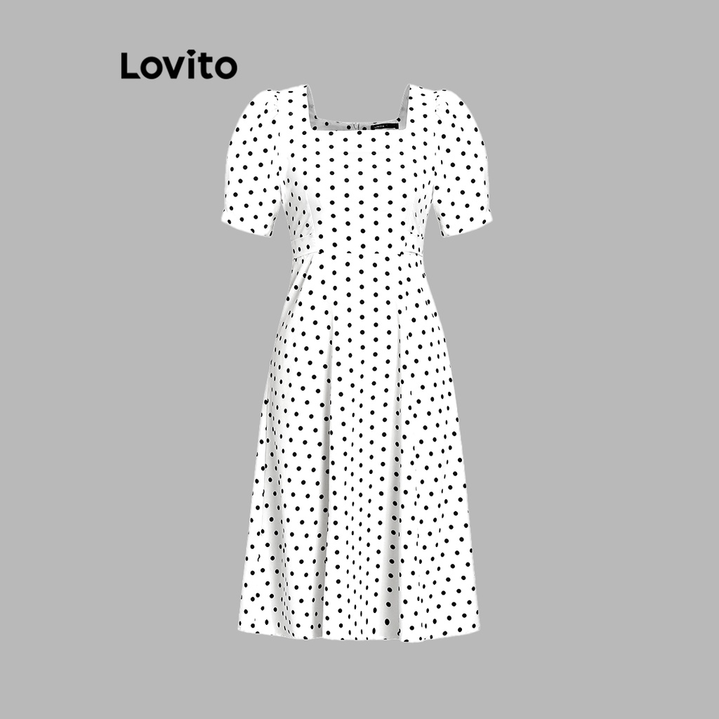 Đầm tay phồng Lovito chấm bi thanh lịch cho nữ LNE11052