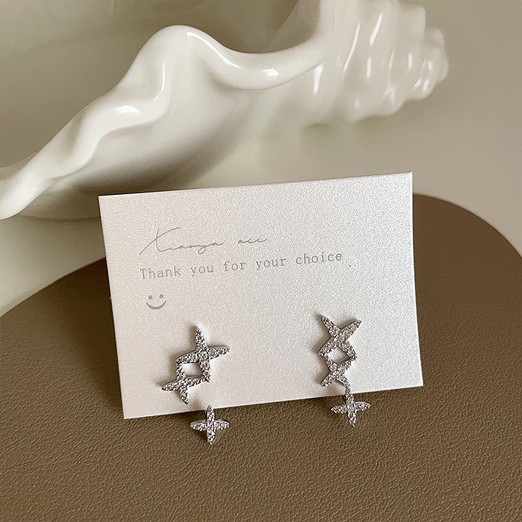 Bông Tai Thiết Kế Hai Lớp Hình Ngôi Sao Đính Đá Zircon Đơn Giản Độc Đáo Dễ Phối Đồ Thời Trang