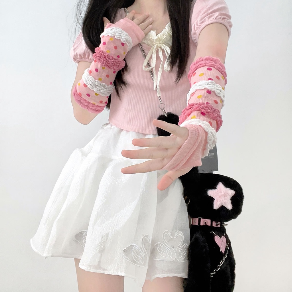 Găng Tay Dệt Kim Y2K Phong Cách Gothic Harajuku Ngọt Ngào Cho Nữ