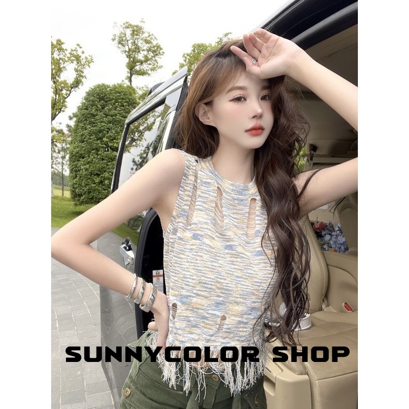 SUNNYCOLOR áo phông áo thun nữ croptop baby tee Thời trang hàn quốc  A99J2PX
