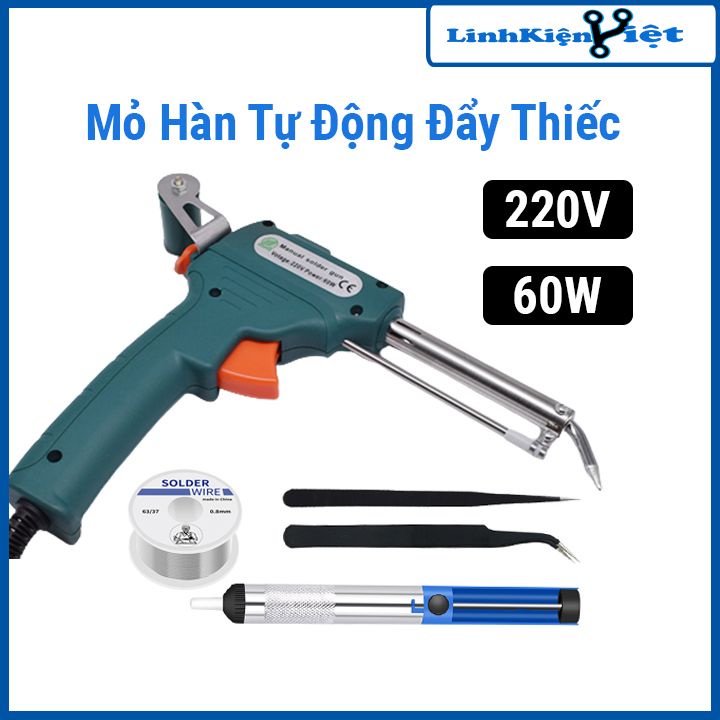 Bộ mỏ hàn tự động đẩy thiếc 220V 60W + thiếc + 2 nhíp + hút thiếc