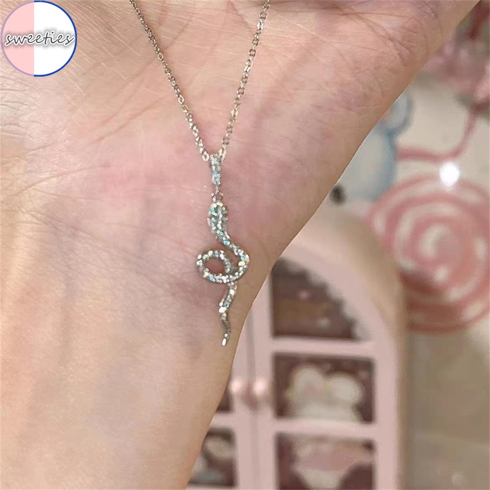 Vòng cổ Mặt Hình Rắn Bằng Thép Không Gỉ Đính Đá zircon Thời Trang Phong Cách Punk hip Hop Dành Cho Nữ