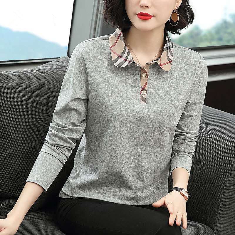 Áo Thun polo Tay Dài / Màu Trơn Dáng Rộng Thời Trang Mùa Thu Cho Nữ
