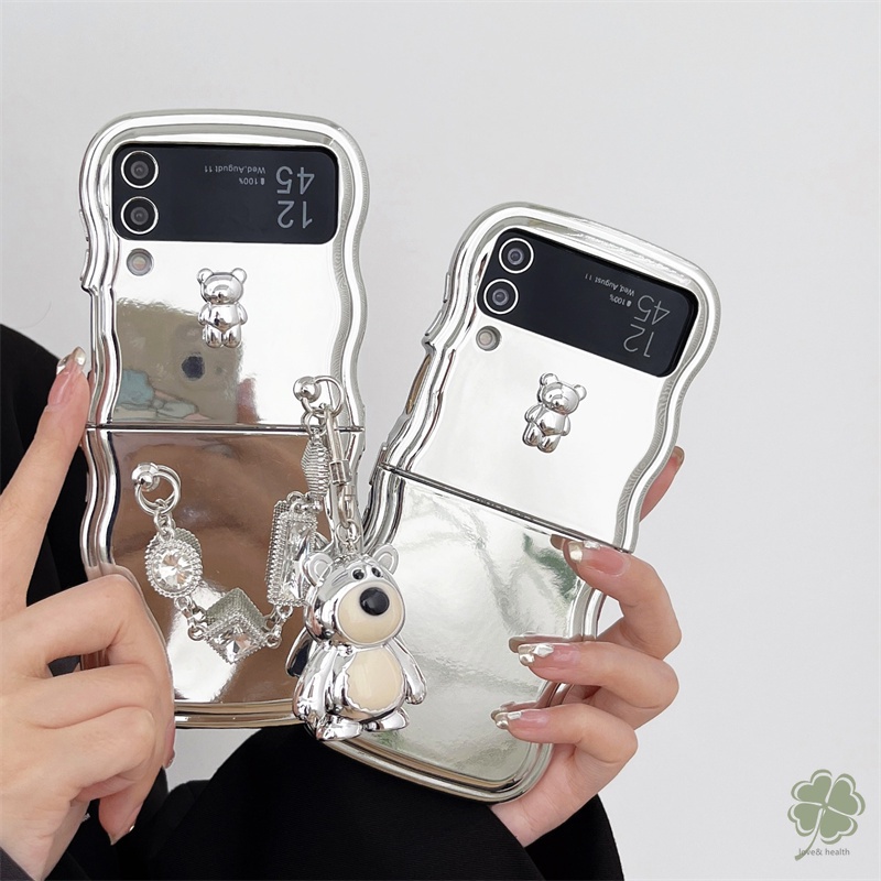 Ốp Điện Thoại Silicone Mềm Mạ Điện Hình Gấu 3D Cho Samsung Galaxy Z Flip 5 Flip 4 Flip 3 Samsung Z Flip 4 5 3
