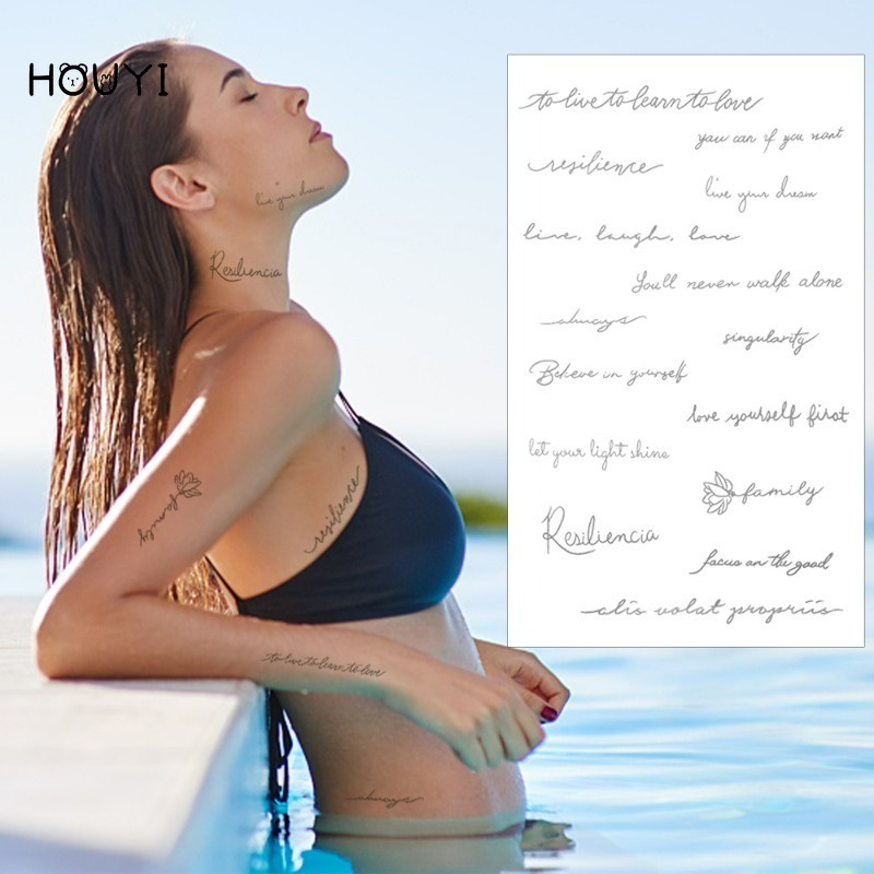 Miếng Dán Hình Xăm Tạm Thời Họa Tiết Chữ Cái Tiếng Anh Chống Thấm Nước / Lâu Trôi Màu Đen