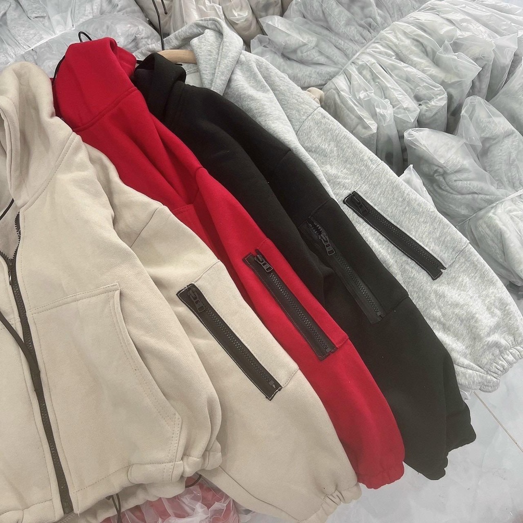 Áo khoác lửng croptop nỉ ngoại có túi tay có nón unisex ulzzang nam nữ