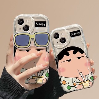 Crayon shinchan sunglasses bracket case cho iphone 11 pro max 14 13 12 mini xr 6s 6 8 7 plus x xs se 2 3 vỏ điện thoại soft clear tpu wavy texture cover