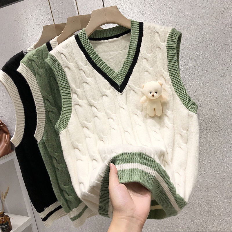 DUOHANZI  Áo Sweater Dệt Kim Không Tay Dày Dặn Phong Cách Nhật Bản Thời Trang Thu Đông Hàng Mới 2023 Dành Cho Nữ