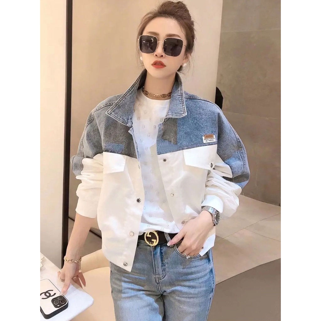 Áo Khoác Denim Dáng Rộng Thêu Họa Tiết Màu Sắc Ngọt Ngào Thời Trang Xuân Thu Cho Nữ