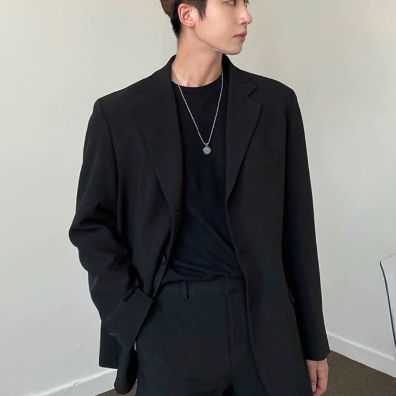 Áo Khoác Vest Màu Đen Dáng Rộng Phong Cách Hàn Quốc Thời Trang Cho Nam Giới