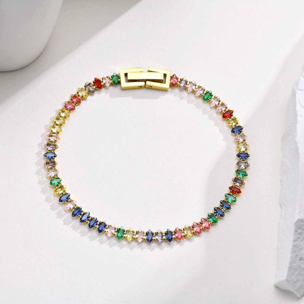 Vòng Tay Mạ Vàng 18K Đính Đá Zircon Nhiều Màu Bằng Thép Không Gỉ Thời Trang Cho Nữ