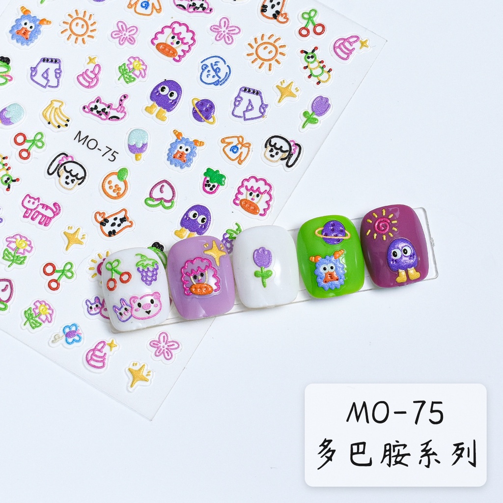 Miếng Dán Móng Tay Dập Nổi Họa Tiết Gấu Và Hoa Hoạt Hình graffiti Phong Cách Mùa Hè Mới