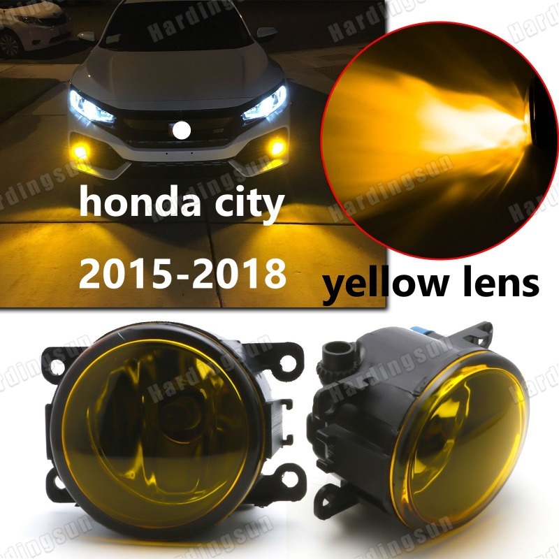 Một cặp (ống kính màu vàng) đèn sương mù đèn cản trước đèn cản trước cho honda city gm6 2015 2016 2017 2018 2019