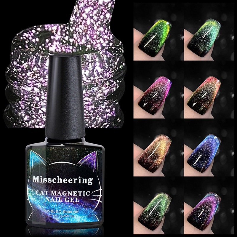 8 màu phản quang laser pha lê vỡ kim cương mắt mèo từ tính gel sơn móng tay ngâm uv led thiết kế nghệ thuật móng tay varnish 7.5ml