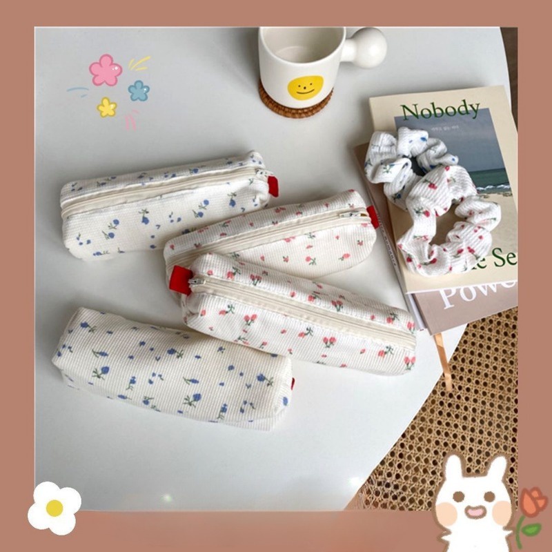 Hộp bút in hoa đơn giản dễ thương, túi đựng bút học sinh, hộp đựng văn phòng phẩm,Hộp bút vải YDVN