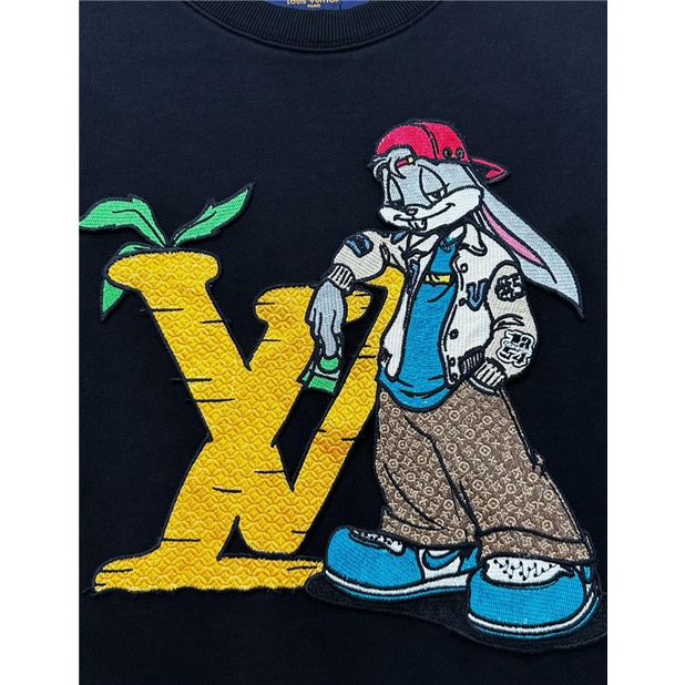 L0uis Vu1tt  Logo hoạt hình mới của nam giới áo len dài tay thêu cotton crewneck s-4xl