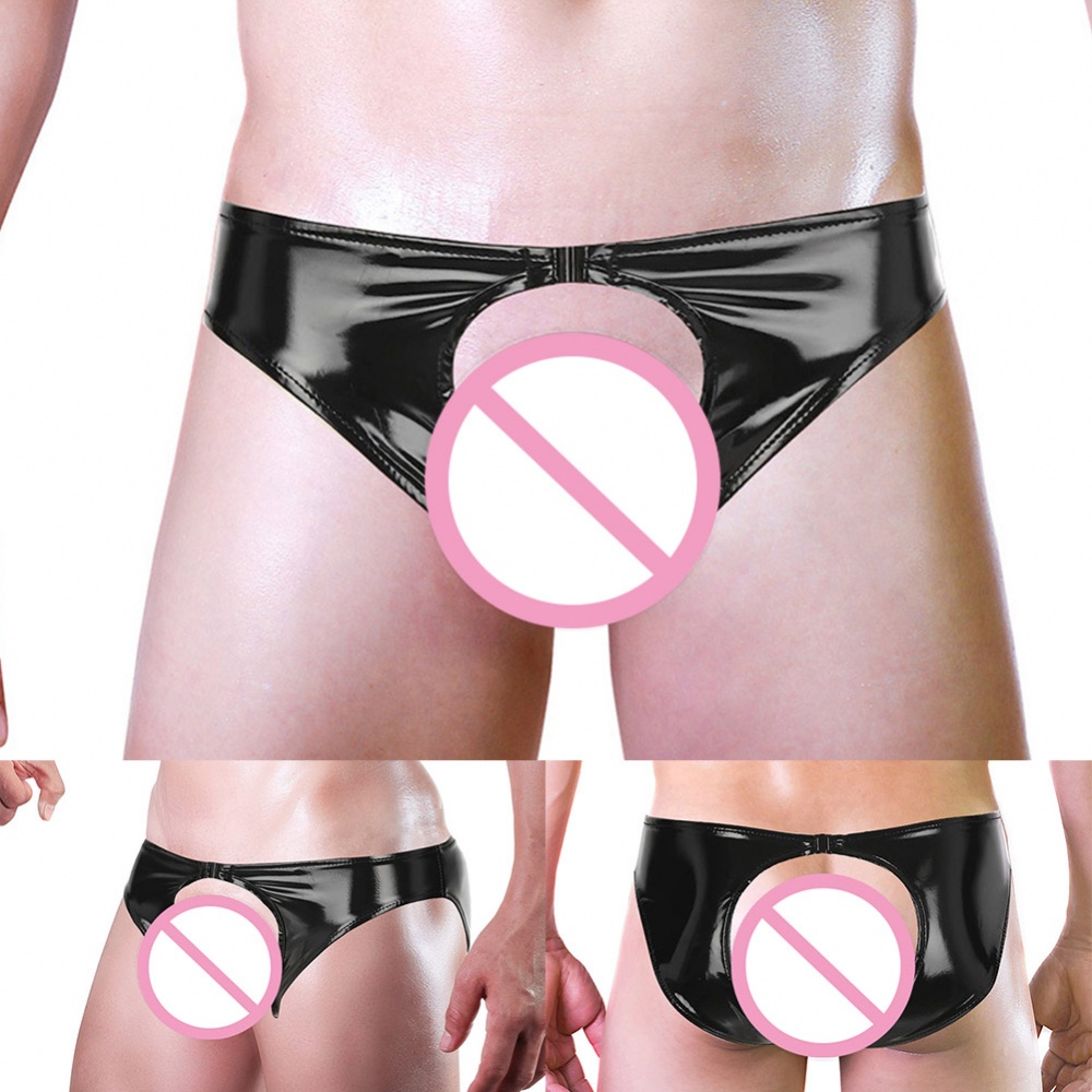 Quần lót nam quần lót giả da đen pu mềm thời trang quần lót sexy quần lót