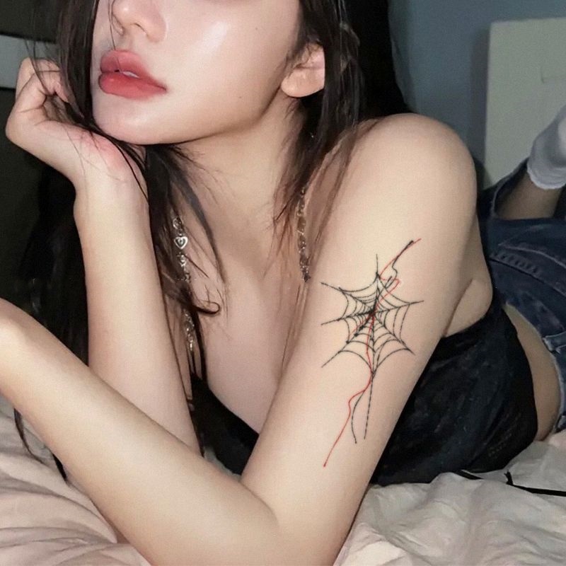 Hình xăm mạng nhện đen hình xăm cô gái sexy cánh tay hình xăm không thấm nước hình xăm dán kéo dài trong 6 ngày hình xăm giả tạm thời